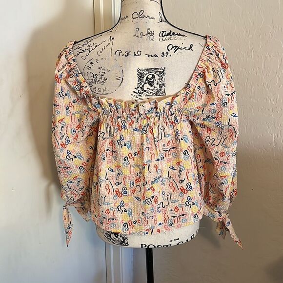 Nordstrom By Cristina Martinez Poet Print Textured Top Cottage Core Boho Modern - Picture 7 of 12